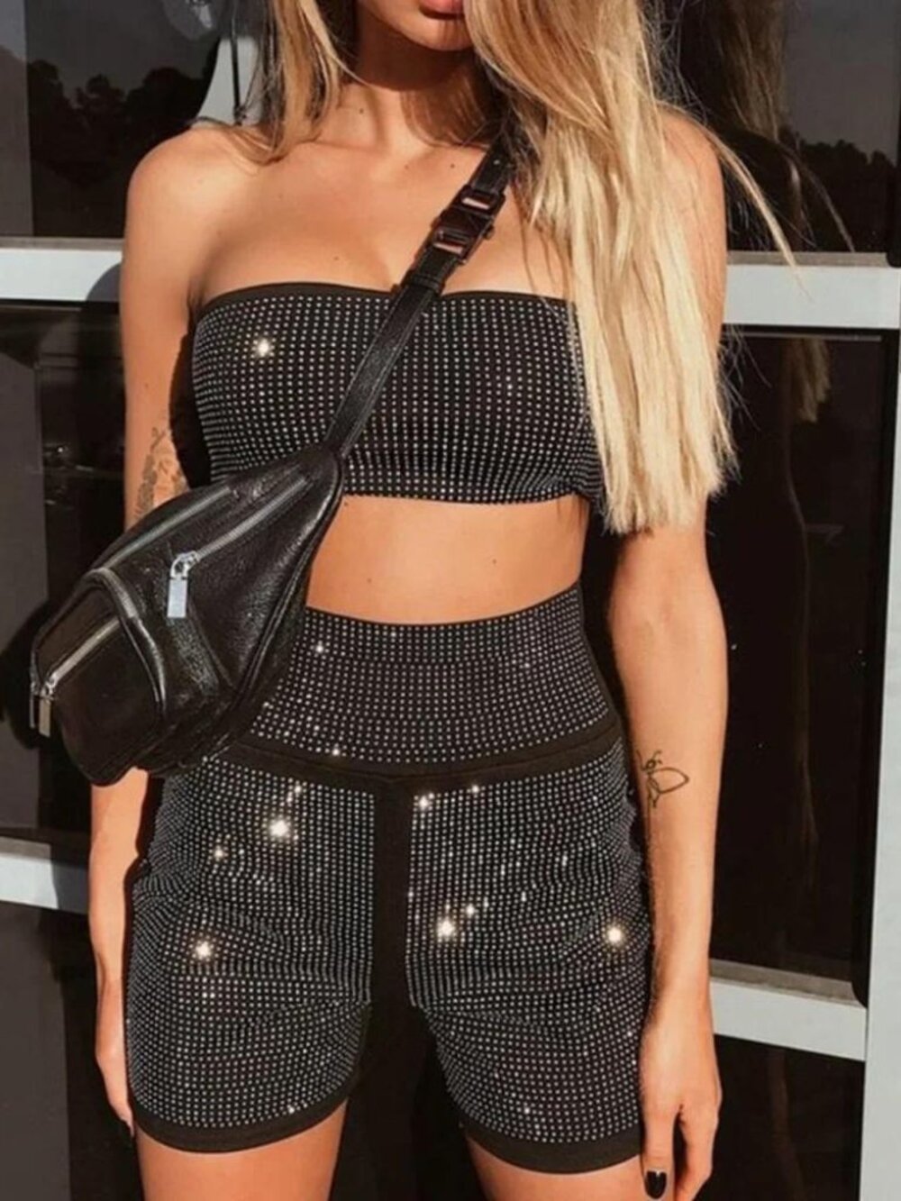 I.AM.GIA Aurora Rhinestone Bandeau & Shorts Set | XS